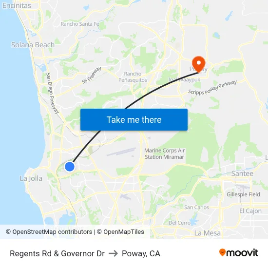 Regents Rd & Governor Dr to Poway, CA map