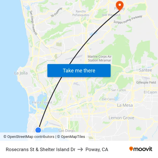 Rosecrans St & Shelter Island Dr to Poway, CA map