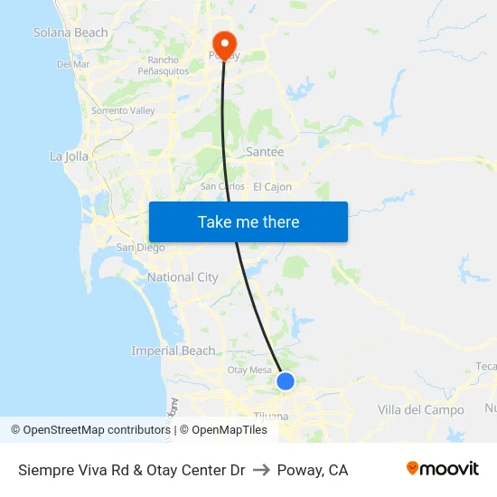Siempre Viva Rd & Otay Center Dr to Poway, CA map