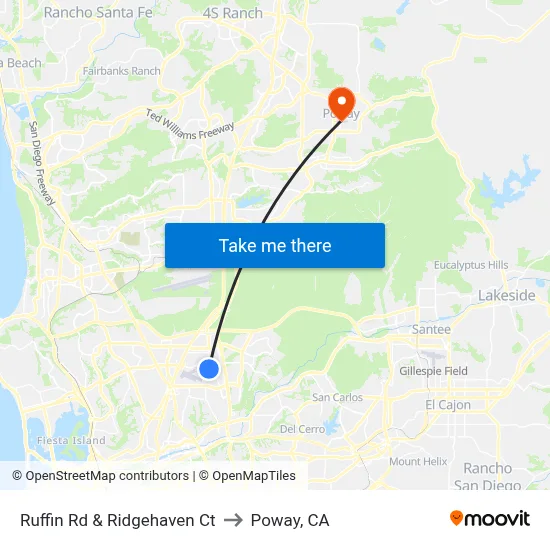 Ruffin Rd & Ridgehaven Ct to Poway, CA map