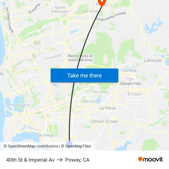 40th St & Imperial Av to Poway, CA map