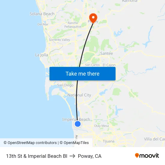 13th St & Imperial Beach Bl to Poway, CA map
