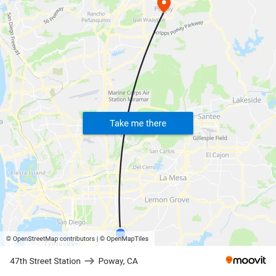 47th Street Station to Poway, CA map