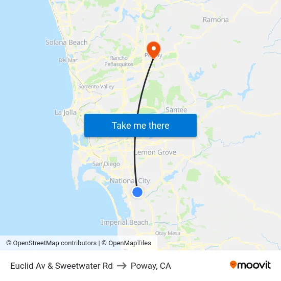Euclid Av & Sweetwater Rd to Poway, CA map
