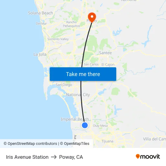 Iris Avenue Station to Poway, CA map