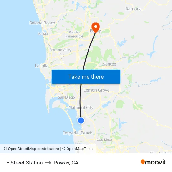 E Street Station to Poway, CA map