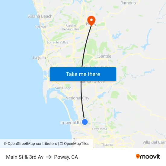 Main St & 3rd Av to Poway, CA map