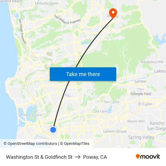 Washington St & Goldfinch St to Poway, CA map