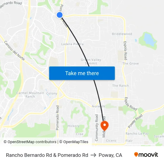 Rancho Bernardo Rd & Pomerado Rd to Poway, CA map