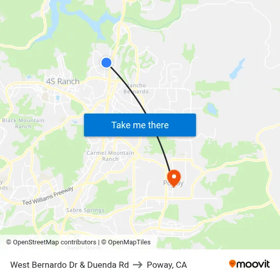 West Bernardo Dr & Duenda Rd to Poway, CA map