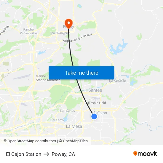 El Cajon Station to Poway, CA map