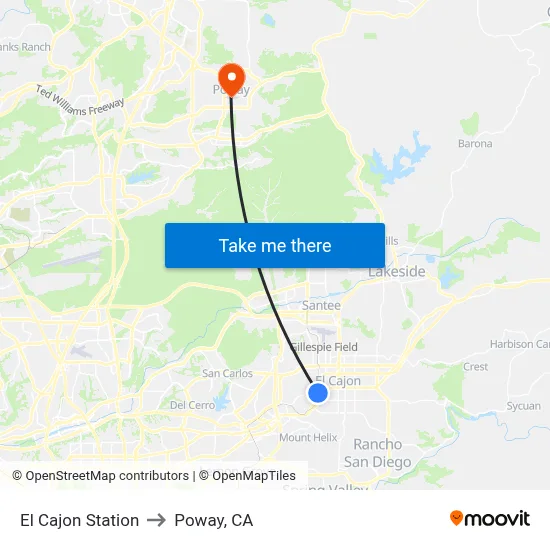 El Cajon Station to Poway, CA map
