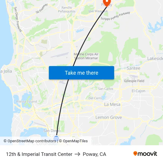 12th & Imperial Transit Center to Poway, CA map