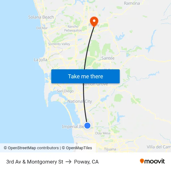 3rd Av & Montgomery St to Poway, CA map