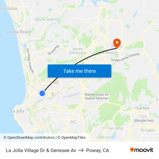 La Jolla Village Dr & Genesee Av to Poway, CA map