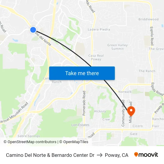Camino Del Norte & Bernardo Center Dr to Poway, CA map