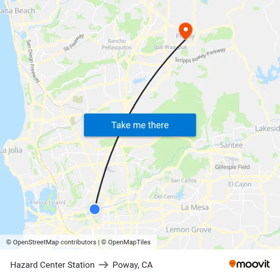 Hazard Center Station to Poway, CA map