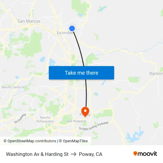 Washington Av & Harding St to Poway, CA map