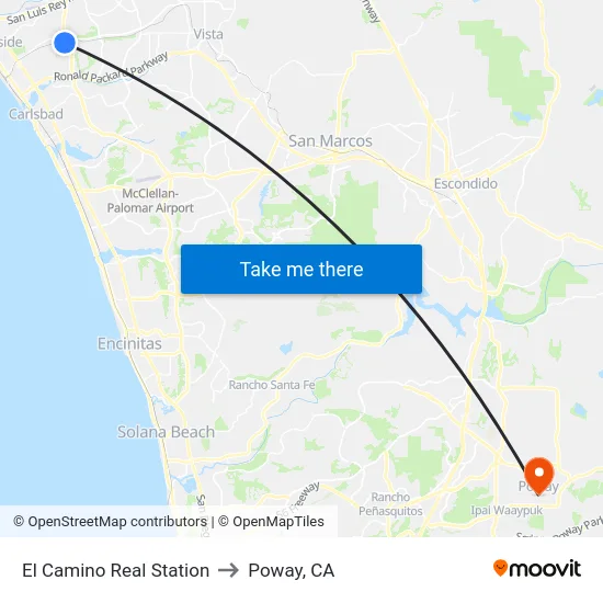 El Camino Real Station to Poway, CA map