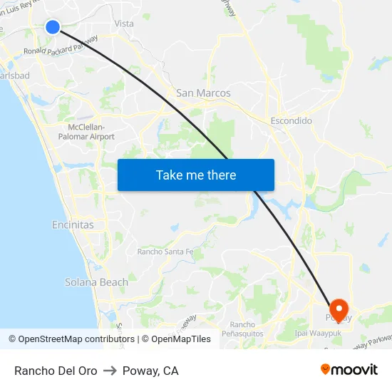 Rancho Del Oro to Poway, CA map