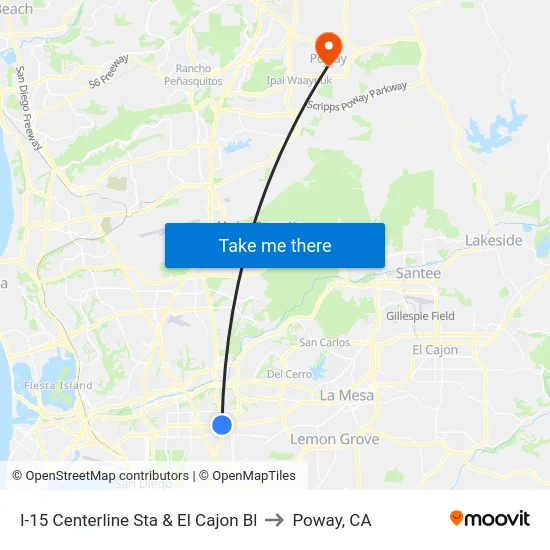 I-15 Centerline Sta & El Cajon Bl to Poway, CA map