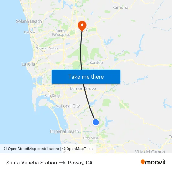 Santa Venetia Station to Poway, CA map