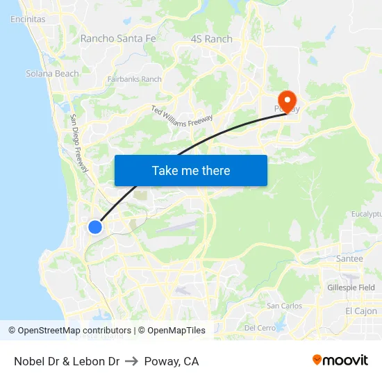 Nobel Dr & Lebon Dr to Poway, CA map
