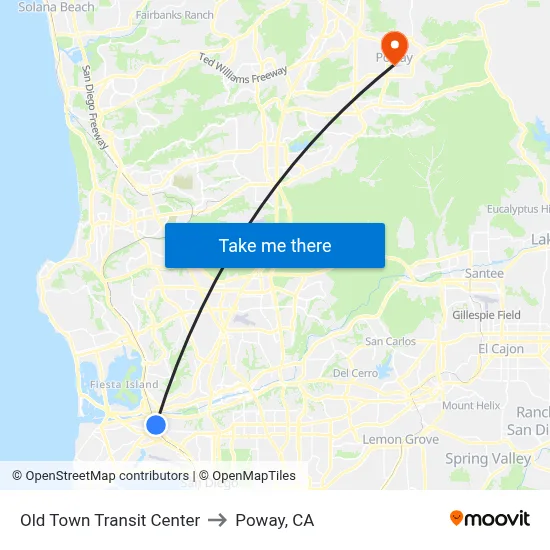 Old Town Transit Center to Poway, CA map