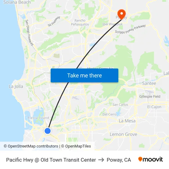 Pacific Hwy @ Old Town Transit Center to Poway, CA map
