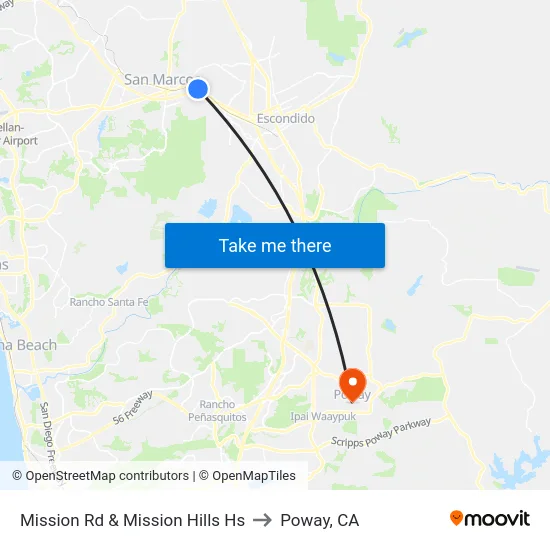 Mission Rd & Mission Hills Hs to Poway, CA map