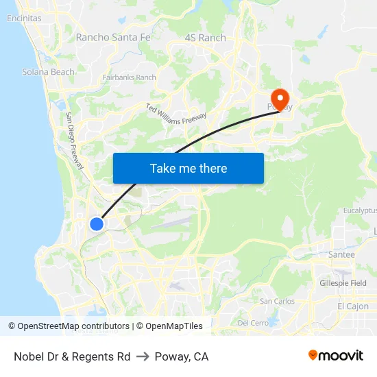 Nobel Dr & Regents Rd to Poway, CA map