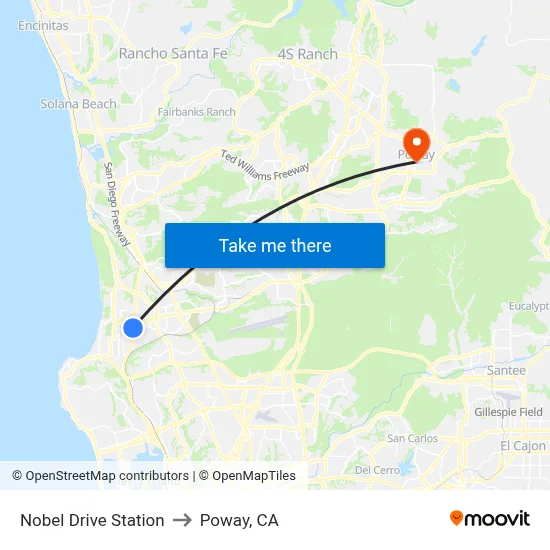 Nobel Drive Station to Poway, CA map