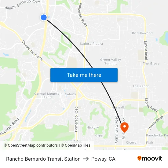 Rancho Bernardo Transit Station to Poway, CA map