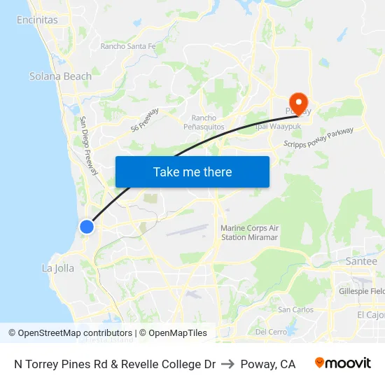 N Torrey Pines Rd & Revelle College Dr to Poway, CA map