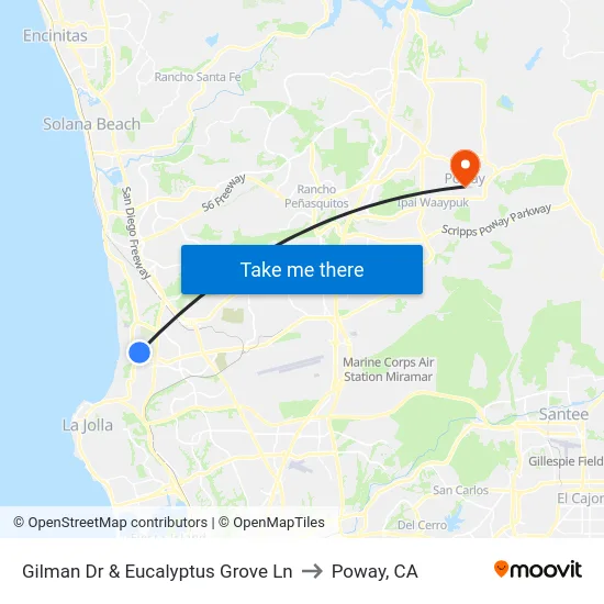 Gilman Dr & Eucalyptus Grove Ln to Poway, CA map