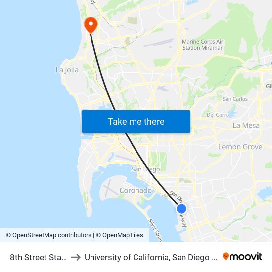 8th Street Station to University of California, San Diego (UCSD) map