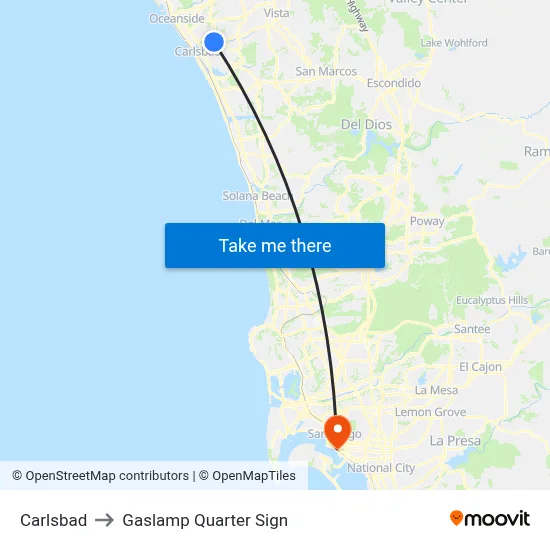 Carlsbad to Gaslamp Quarter Sign map