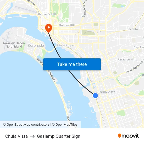 Chula Vista to Gaslamp Quarter Sign map