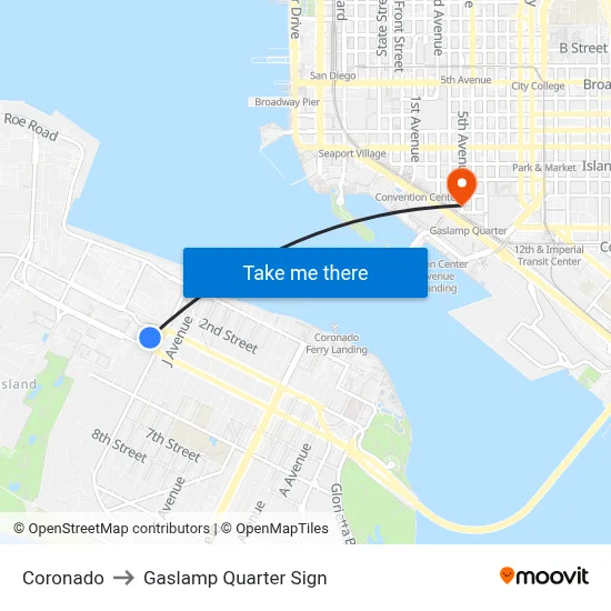 Coronado to Gaslamp Quarter Sign map
