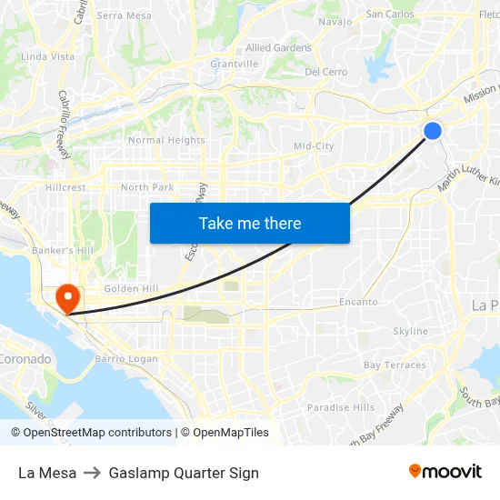 La Mesa to Gaslamp Quarter Sign map