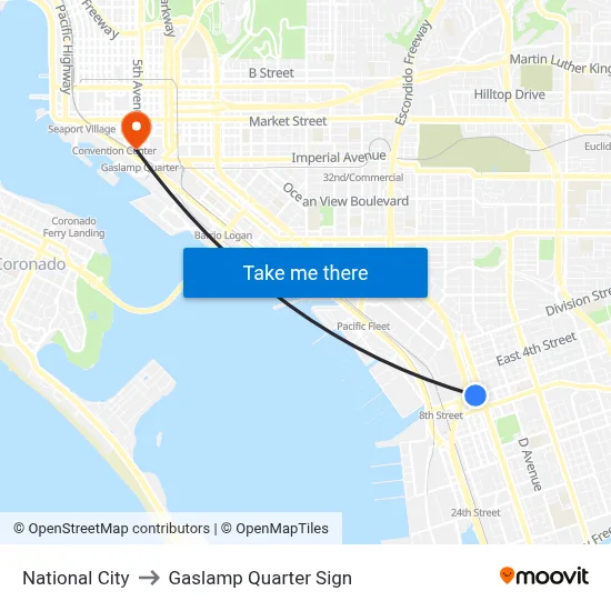 National City to Gaslamp Quarter Sign map