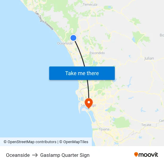 Oceanside to Gaslamp Quarter Sign map