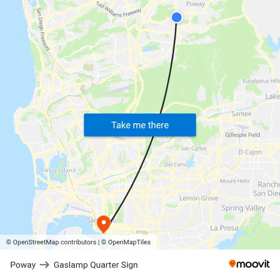 Poway to Gaslamp Quarter Sign map
