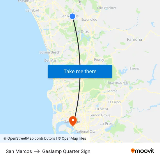 San Marcos to Gaslamp Quarter Sign map
