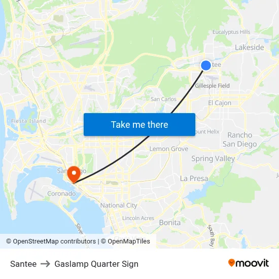 Santee to Gaslamp Quarter Sign map