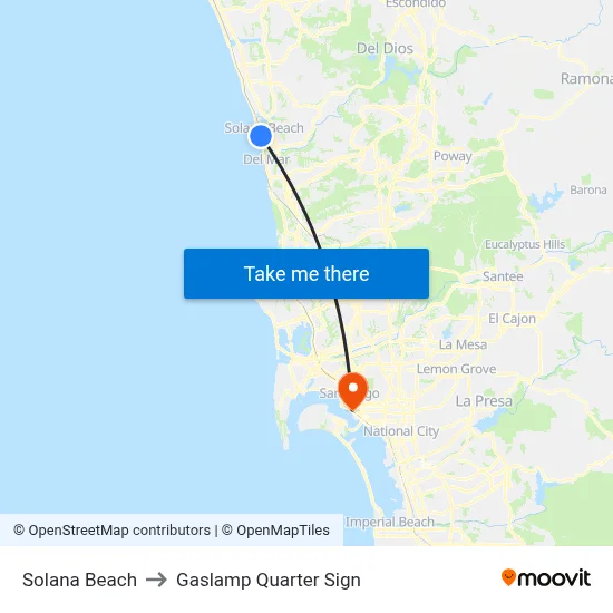 Solana Beach to Gaslamp Quarter Sign map