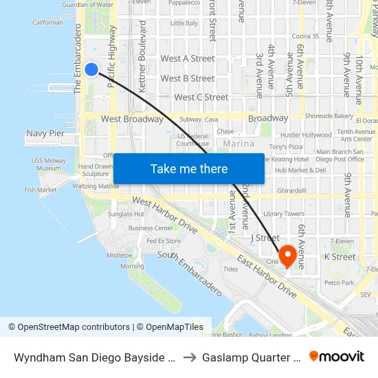 Wyndham San Diego Bayside South to Gaslamp Quarter Sign map
