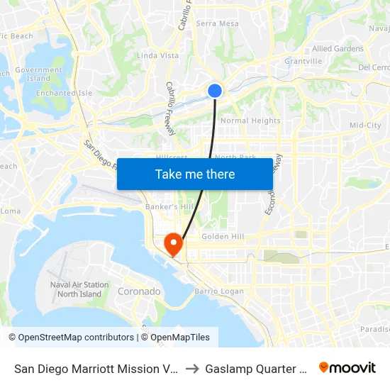 San Diego Marriott Mission Valley to Gaslamp Quarter Sign map