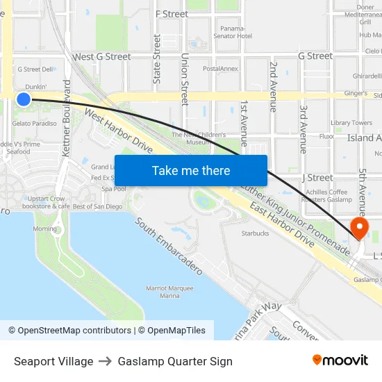 Seaport Village to Gaslamp Quarter Sign map