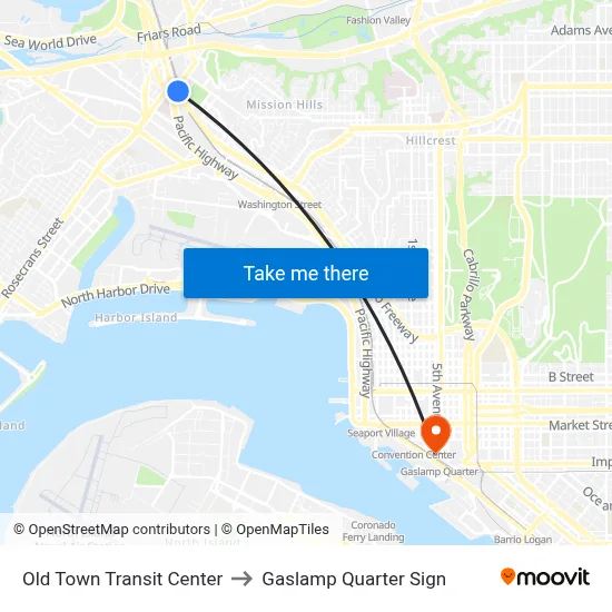Old Town Transit Center to Gaslamp Quarter Sign map